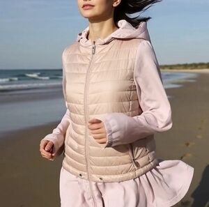 Fly Lightweight Puffer Jacket Women's Dusty Rose Quilted Insulated Zip Up Hooded